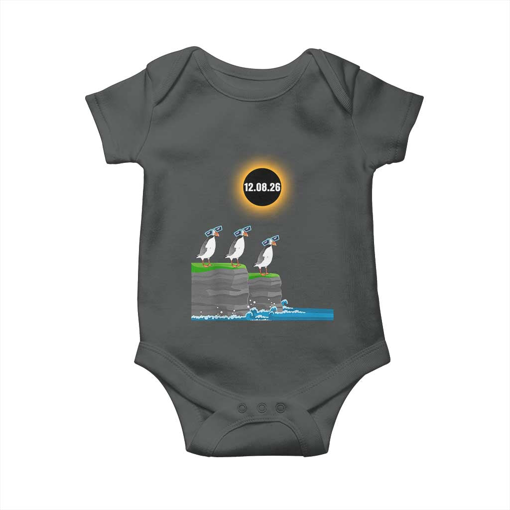 Cute Cartoon Puffins 2026 Total Solar Eclipse Baby Onesie August 12 Totality Funny Astronomy Gift TS02 Dark Heather Print Your Wear