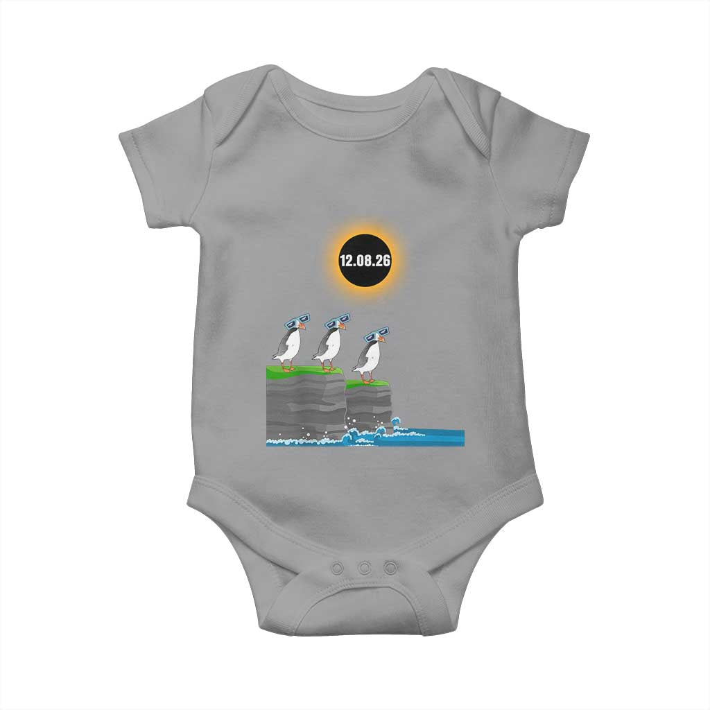 Cute Cartoon Puffins 2026 Total Solar Eclipse Baby Onesie August 12 Totality Funny Astronomy Gift TS02 Sport Gray Print Your Wear