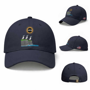 Cute Cartoon Puffins 2026 Total Solar Eclipse Baseball Cap August 12 Totality Funny Astronomy Gift TS02 Baseball Cap Universal Fit Navy Print Your Wear