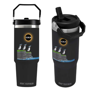 Cute Cartoon Puffins 2026 Total Solar Eclipse Flip Straw Tumbler August 12 Totality Funny Astronomy Gift TS02 One Size: 30 oz Black Print Your Wear