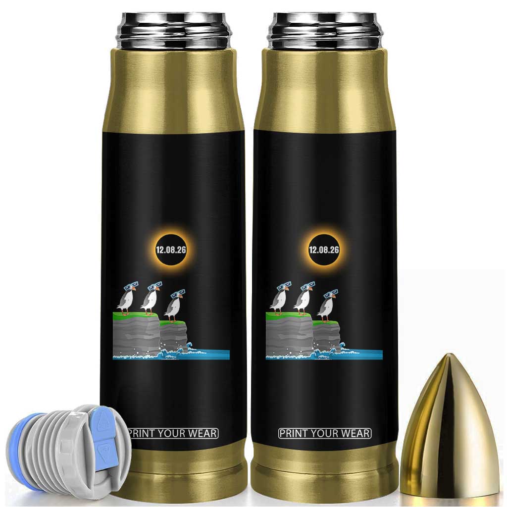 Cute Cartoon Puffins 2026 Total Solar Eclipse Bullet Tumbler August 12 Totality Funny Astronomy Gift TS02 Black Print Your Wear