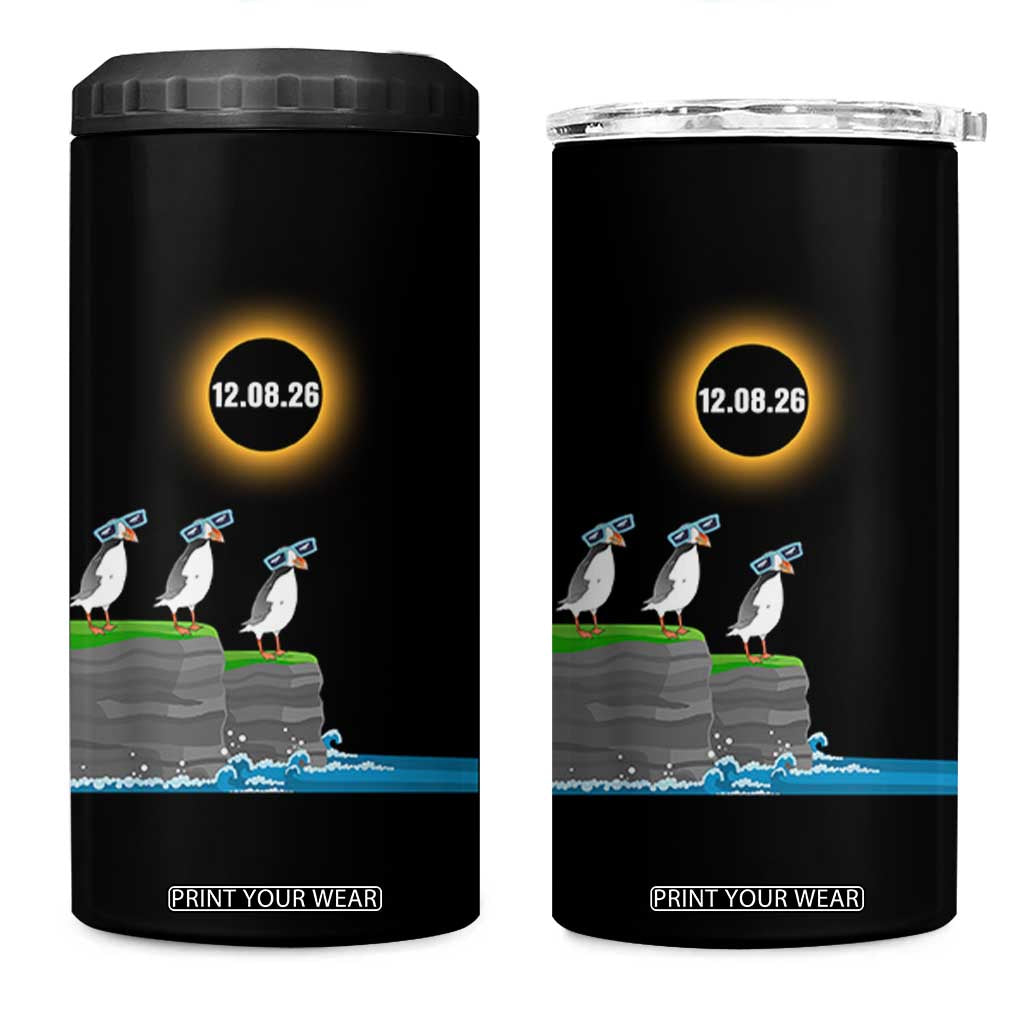 Cute Cartoon Puffins 2026 Total Solar Eclipse 4 in 1 Can Cooler Tumbler August 12 Totality Funny Astronomy Gift TS02 One Size: 16 oz Black Print Your Wear