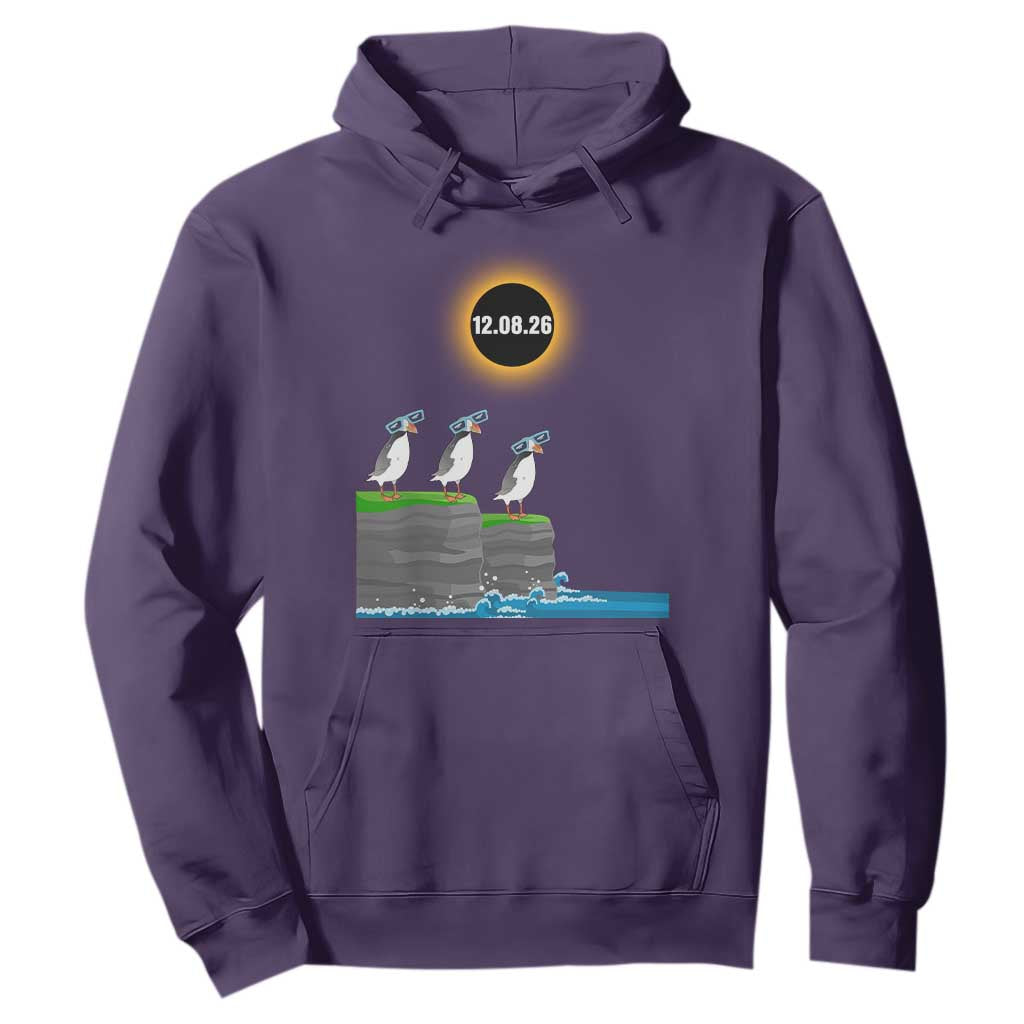 Cute Cartoon Puffins 2026 Total Solar Eclipse Hoodie August 12 Totality Funny Astronomy Gift TS02 Purple Print Your Wear