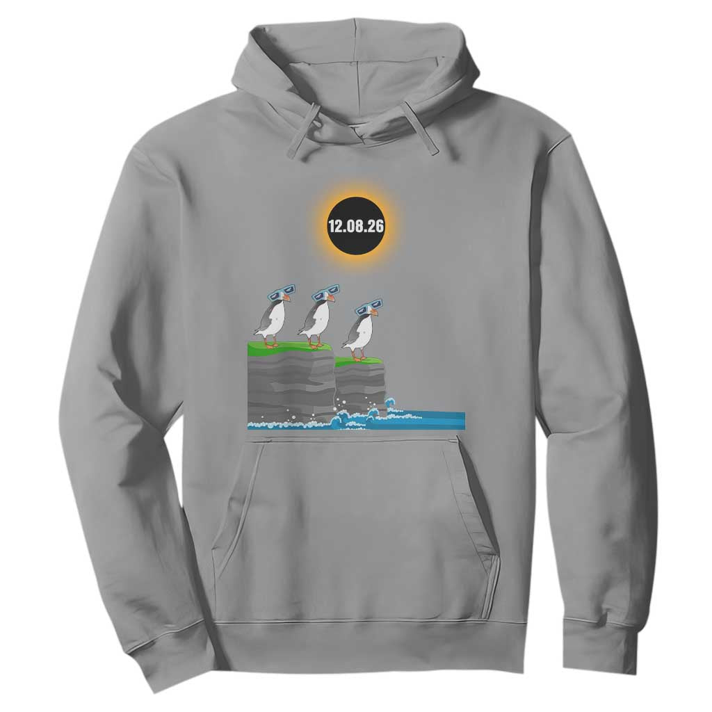 Cute Cartoon Puffins 2026 Total Solar Eclipse Hoodie August 12 Totality Funny Astronomy Gift TS02 Sport Gray Print Your Wear