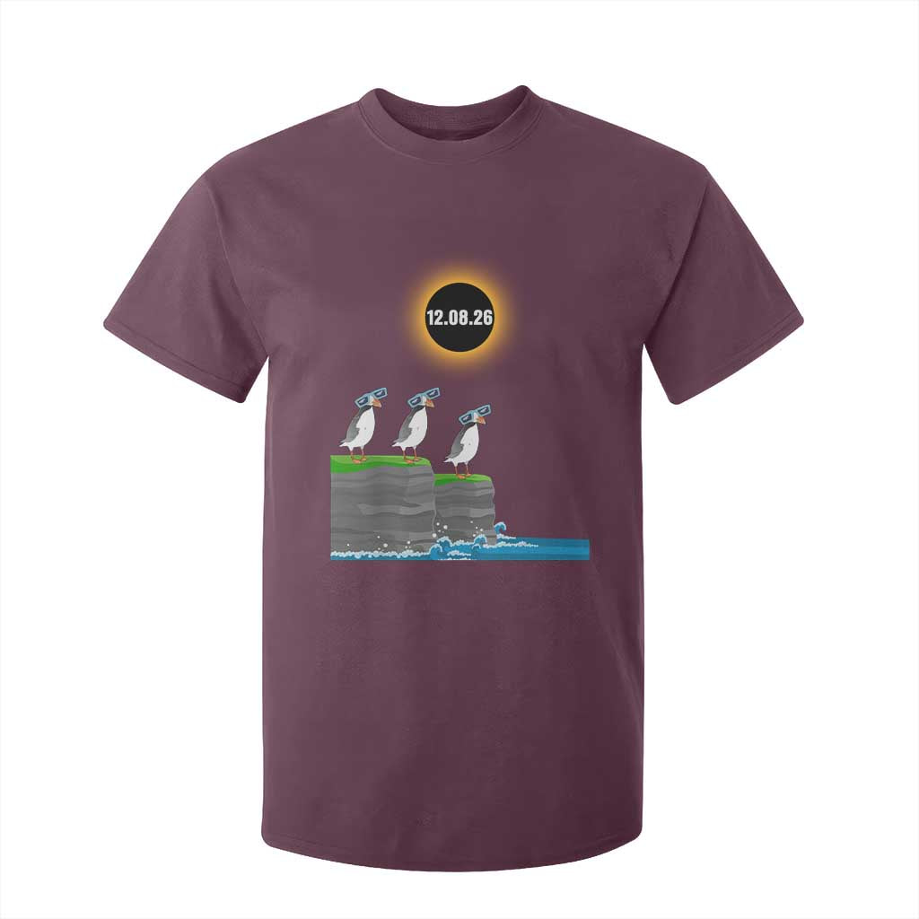 Cute Cartoon Puffins 2026 Total Solar Eclipse T Shirt For Kid August 12 Totality Funny Astronomy Gift TS02 Maroon Print Your Wear