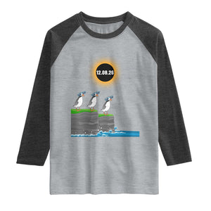 Cute Cartoon Puffins 2026 Total Solar Eclipse Raglan Shirt August 12 Totality Funny Astronomy Gift TS02 Heather Gray Heather Charcoal Print Your Wear