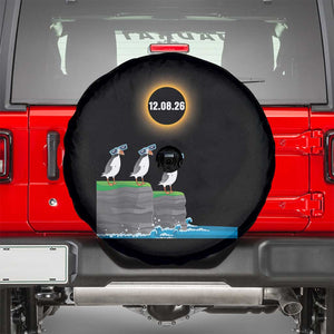 Cute Cartoon Puffins 2026 Total Solar Eclipse Spare Tire Cover August 12 Totality Funny Astronomy Gift TS02 Black Print Your Wear