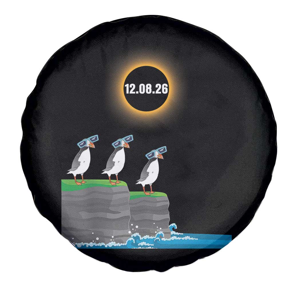 Cute Cartoon Puffins 2026 Total Solar Eclipse Spare Tire Cover August 12 Totality Funny Astronomy Gift TS02 Print Your Wear