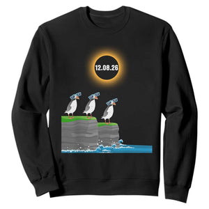 Cute Cartoon Puffins 2026 Total Solar Eclipse Sweatshirt August 12 Totality Funny Astronomy Gift TS02 Black Print Your Wear