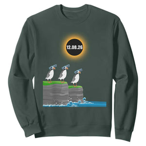 Cute Cartoon Puffins 2026 Total Solar Eclipse Sweatshirt August 12 Totality Funny Astronomy Gift TS02 Dark Forest Green Print Your Wear