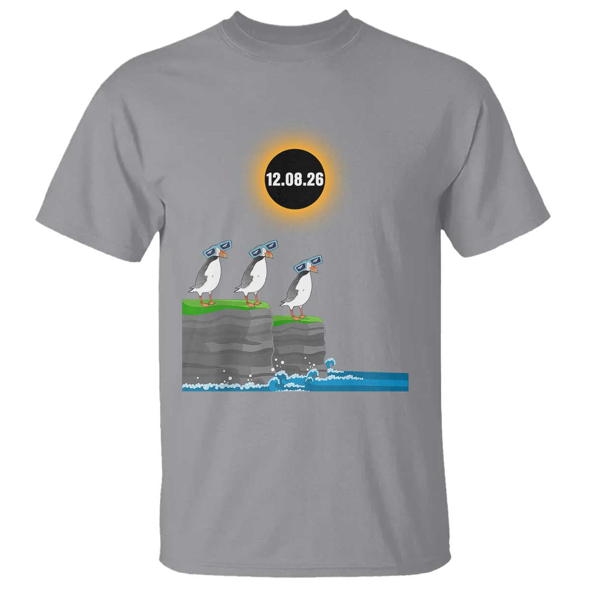 Cute Cartoon Puffins 2026 Total Solar Eclipse T Shirt August 12 Totality Funny Astronomy Gift TS02 Sport Gray Print Your Wear
