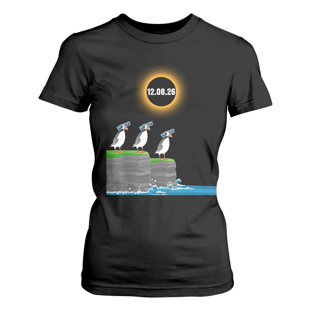 Cute Cartoon Puffins 2026 Total Solar Eclipse T Shirt For Women August 12 Totality Funny Astronomy Gift TS02 Black Print Your Wear