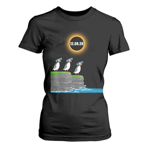 Cute Cartoon Puffins 2026 Total Solar Eclipse T Shirt For Women August 12 Totality Funny Astronomy Gift TS02 Black Print Your Wear