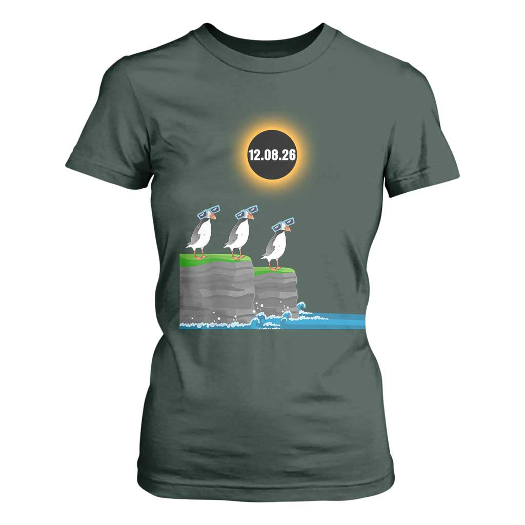 Cute Cartoon Puffins 2026 Total Solar Eclipse T Shirt For Women August 12 Totality Funny Astronomy Gift TS02 Dark Forest Green Print Your Wear