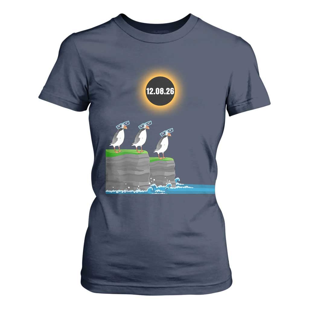 Cute Cartoon Puffins 2026 Total Solar Eclipse T Shirt For Women August 12 Totality Funny Astronomy Gift TS02 Navy Print Your Wear