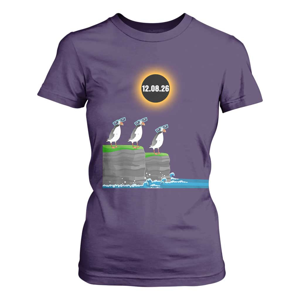 Cute Cartoon Puffins 2026 Total Solar Eclipse T Shirt For Women August 12 Totality Funny Astronomy Gift TS02 Purple Print Your Wear