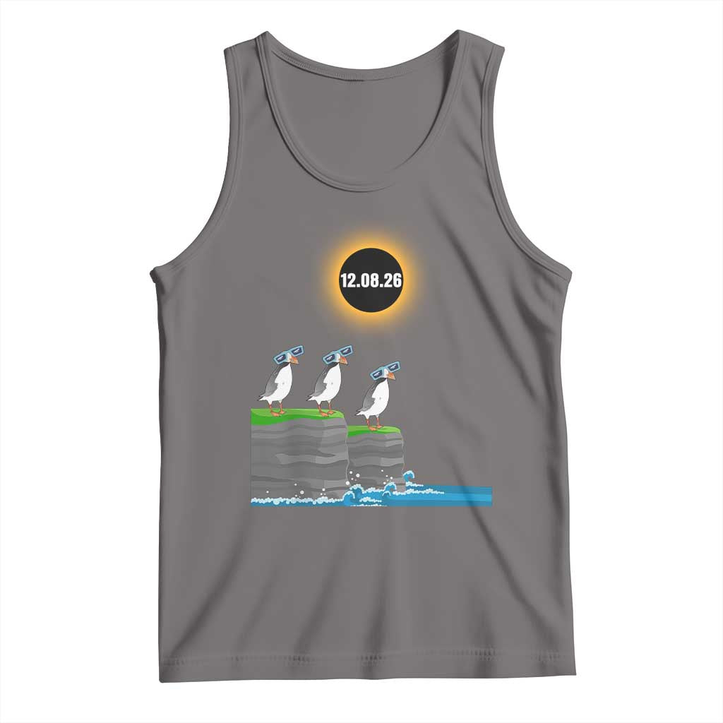 Cute Cartoon Puffins 2026 Total Solar Eclipse Tank Top August 12 Totality Funny Astronomy Gift TS02 Deep Heather Print Your Wear