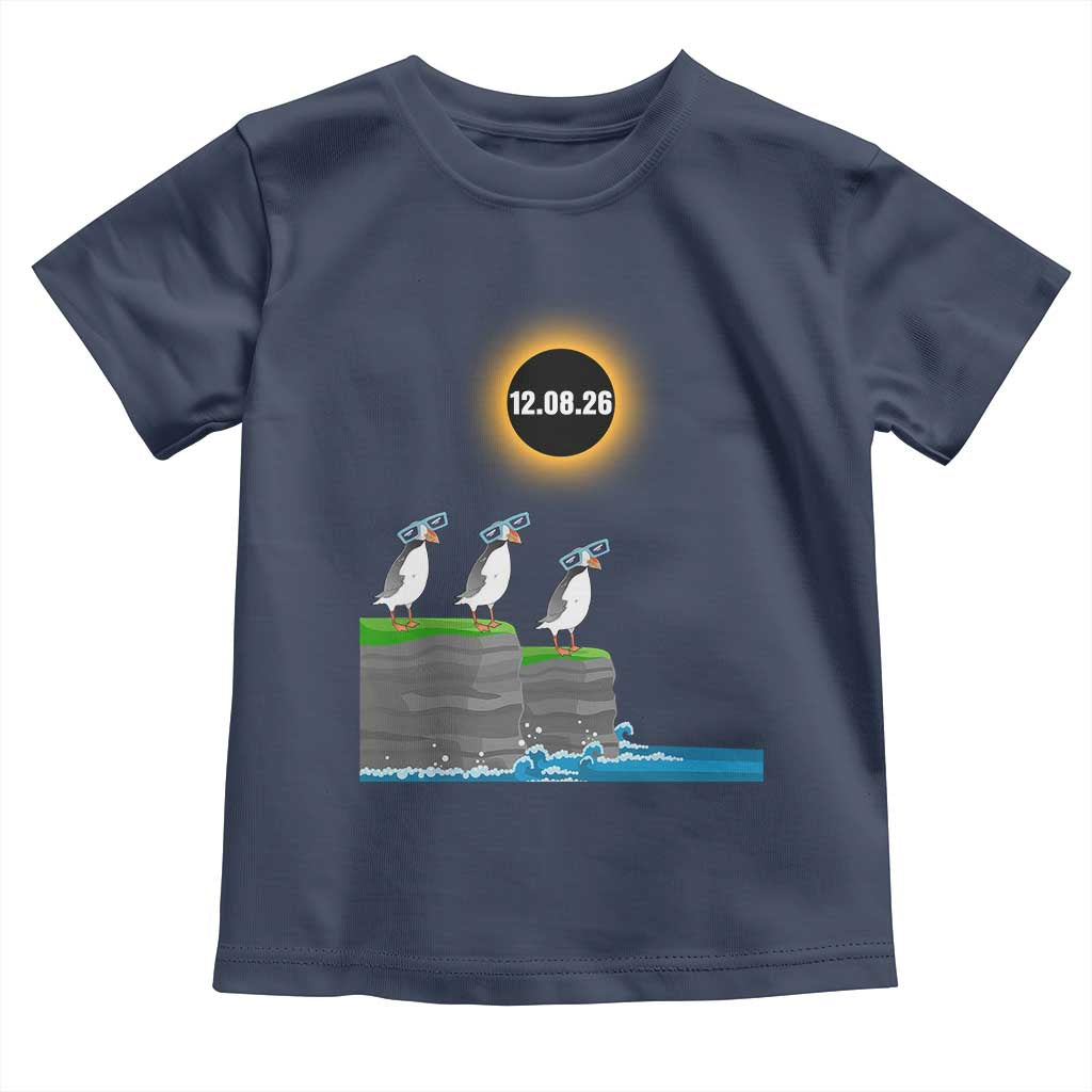 Cute Cartoon Puffins 2026 Total Solar Eclipse Toddler T Shirt August 12 Totality Funny Astronomy Gift TS02 Navy Print Your Wear