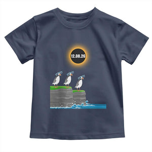 Cute Cartoon Puffins 2026 Total Solar Eclipse Toddler T Shirt August 12 Totality Funny Astronomy Gift TS02 Navy Print Your Wear
