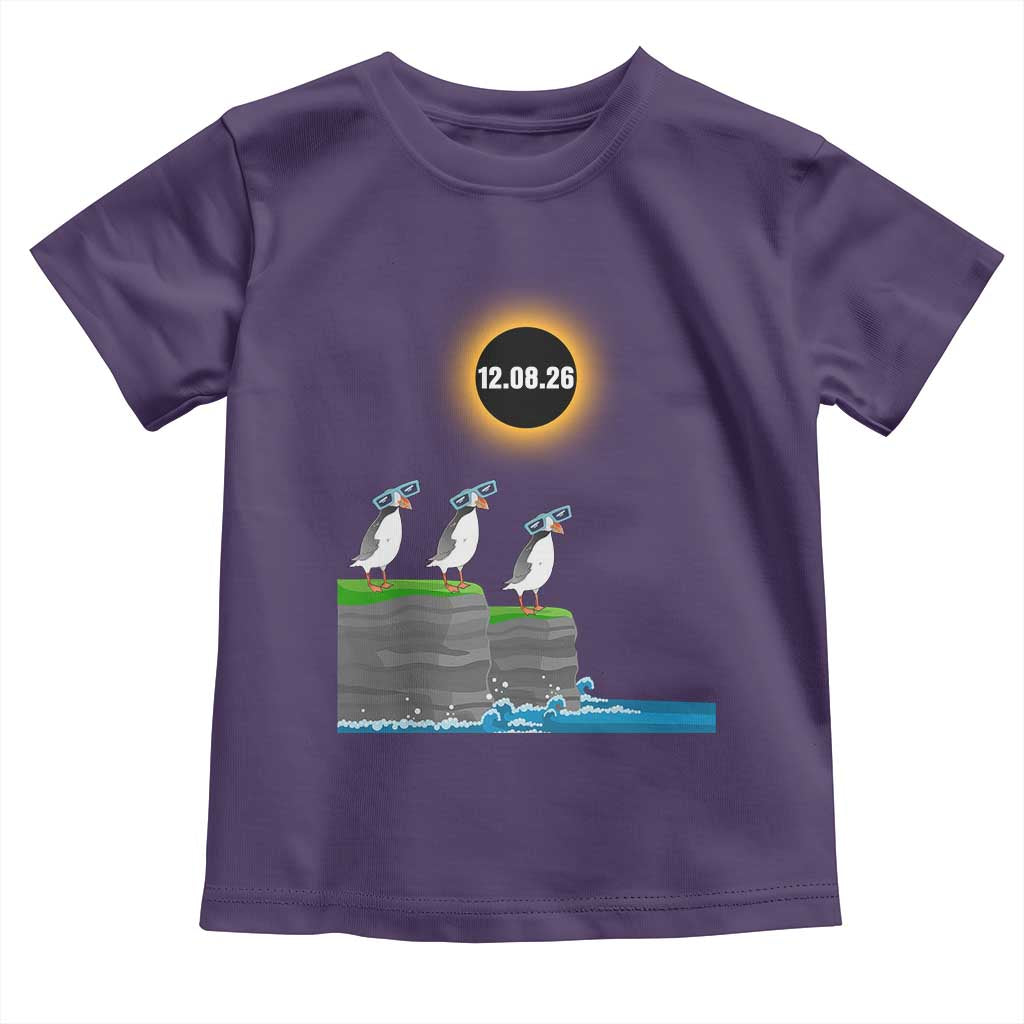 Cute Cartoon Puffins 2026 Total Solar Eclipse Toddler T Shirt August 12 Totality Funny Astronomy Gift TS02 Purple Print Your Wear
