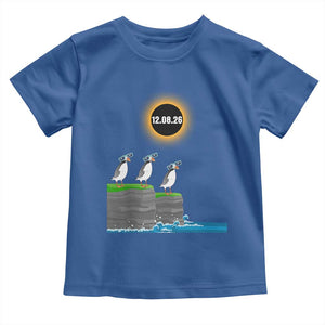 Cute Cartoon Puffins 2026 Total Solar Eclipse Toddler T Shirt August 12 Totality Funny Astronomy Gift TS02 Royal Blue Print Your Wear