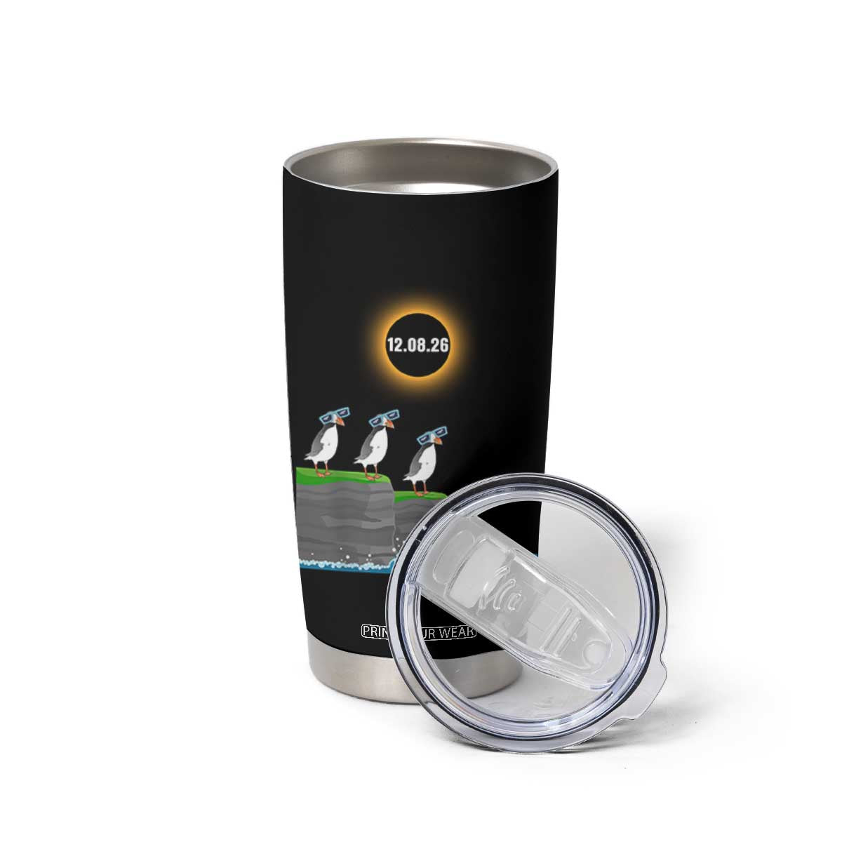 Cute Cartoon Puffins 2026 Total Solar Eclipse Tumbler Cup August 12 Totality Funny Astronomy Gift TS02 Print Your Wear