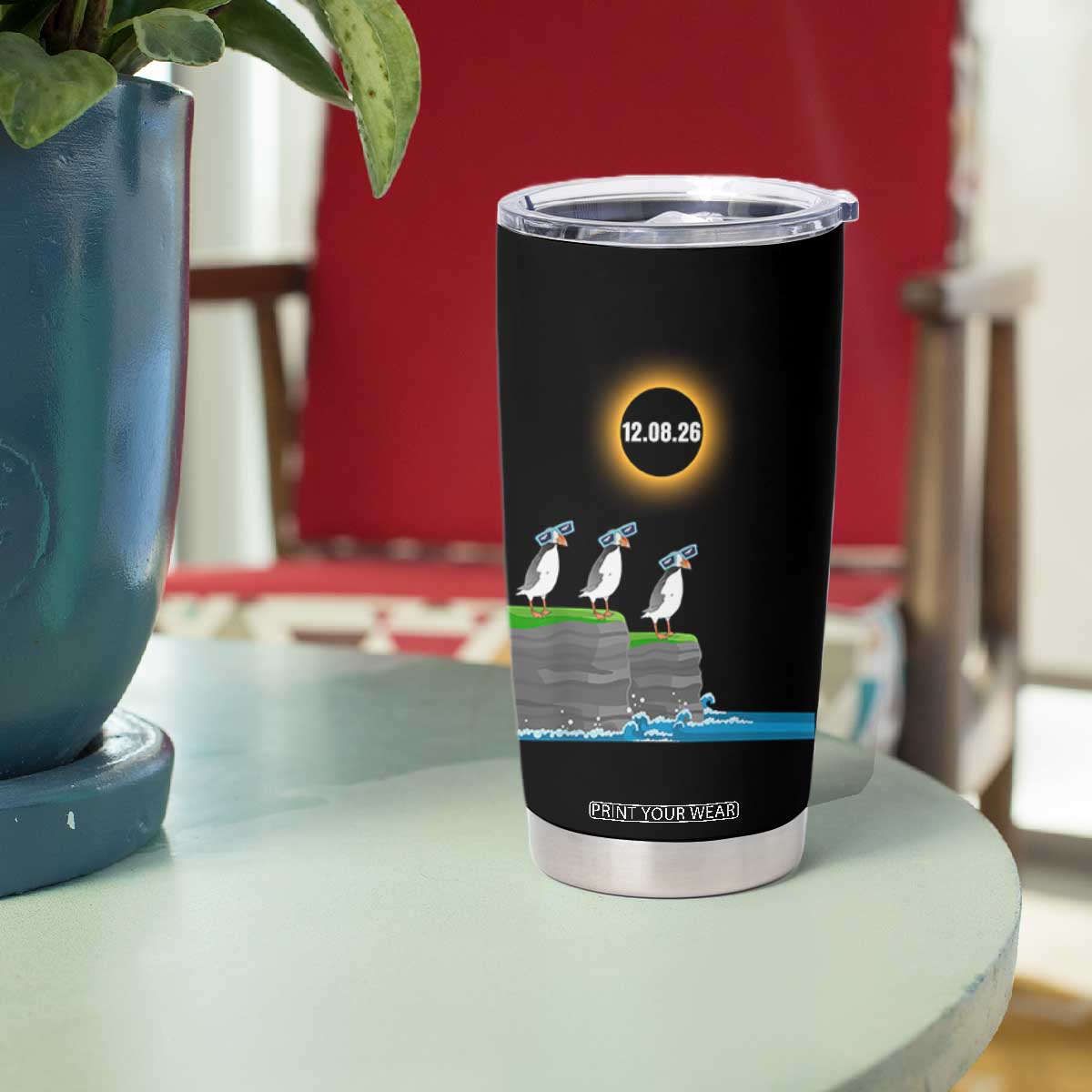 Cute Cartoon Puffins 2026 Total Solar Eclipse Tumbler Cup August 12 Totality Funny Astronomy Gift TS02 Print Your Wear