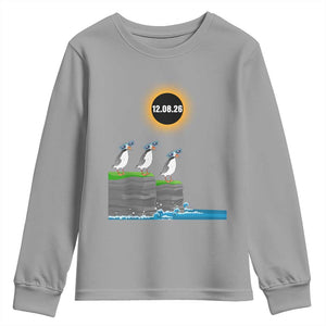 Cute Cartoon Puffins 2026 Total Solar Eclipse Youth Sweatshirt August 12 Totality Funny Astronomy Gift TS02 Sport Gray Print Your Wear