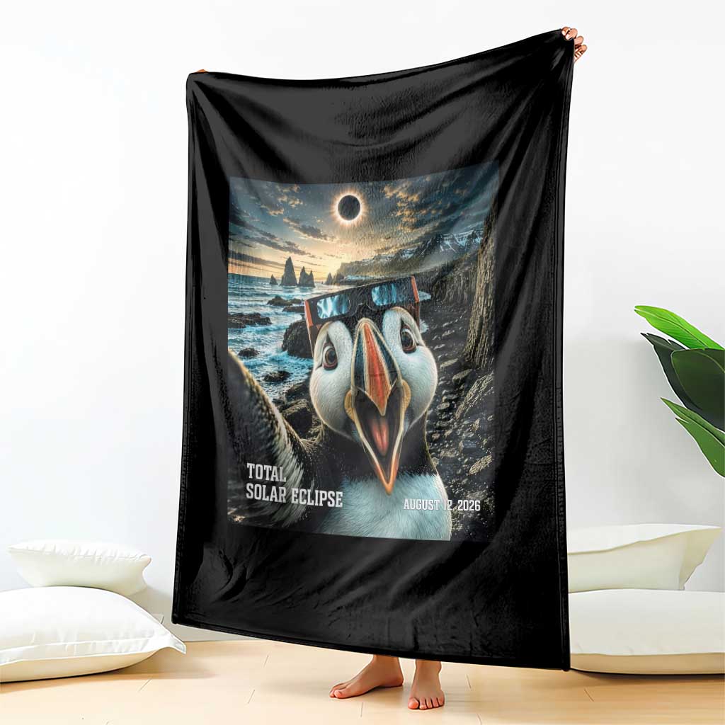Puffin Selfie August 12 2026 Total Solar Eclipse Throw Blanket Funny Totality Photographic Astronomy Souvenir TS02 Print Your Wear