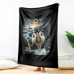 Puffin Selfie August 12 2026 Total Solar Eclipse Throw Blanket Funny Totality Photographic Astronomy Souvenir TS02 Print Your Wear