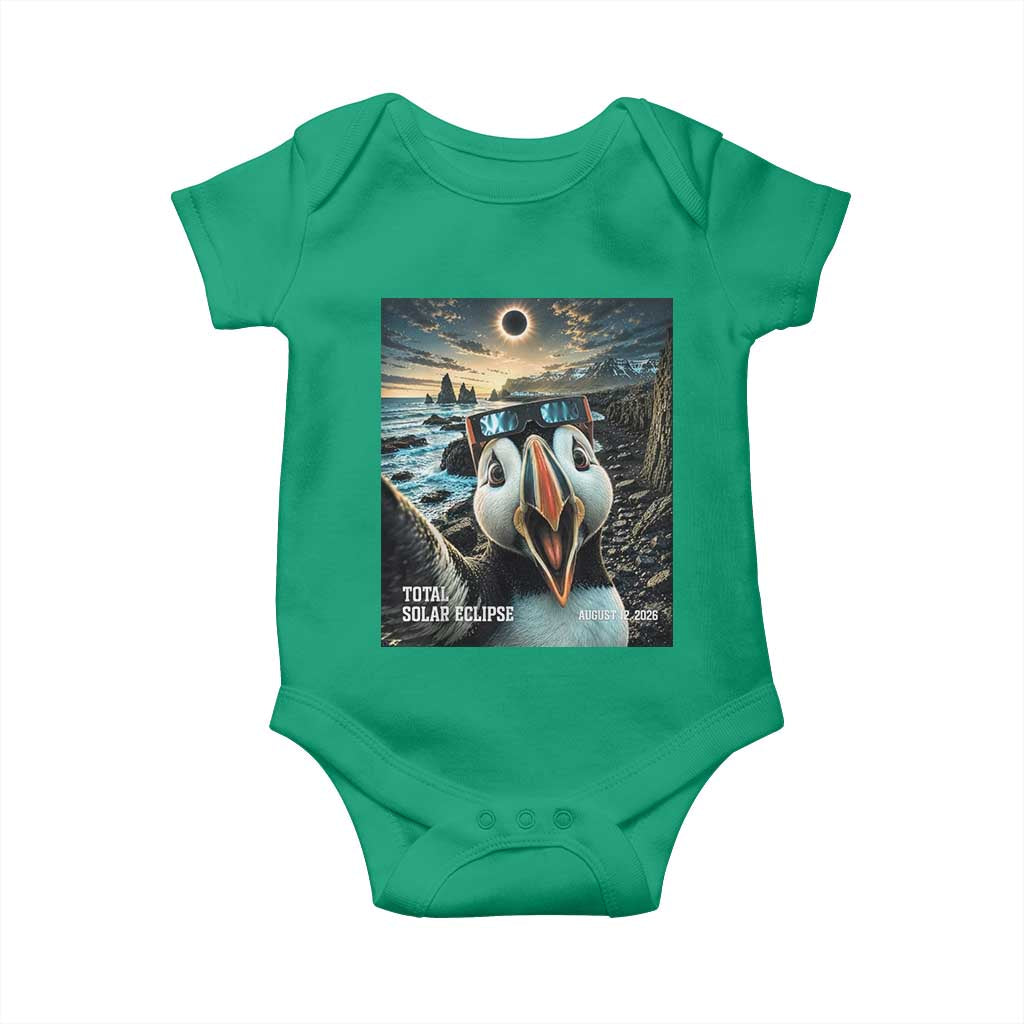 Puffin Selfie August 12 2026 Total Solar Eclipse Baby Onesie Funny Totality Photographic Astronomy Souvenir TS02 Irish Green Print Your Wear