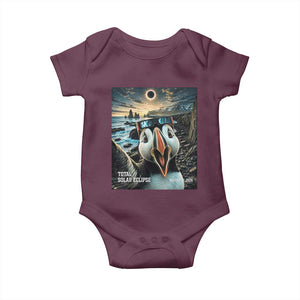 Puffin Selfie August 12 2026 Total Solar Eclipse Baby Onesie Funny Totality Photographic Astronomy Souvenir TS02 Maroon Print Your Wear