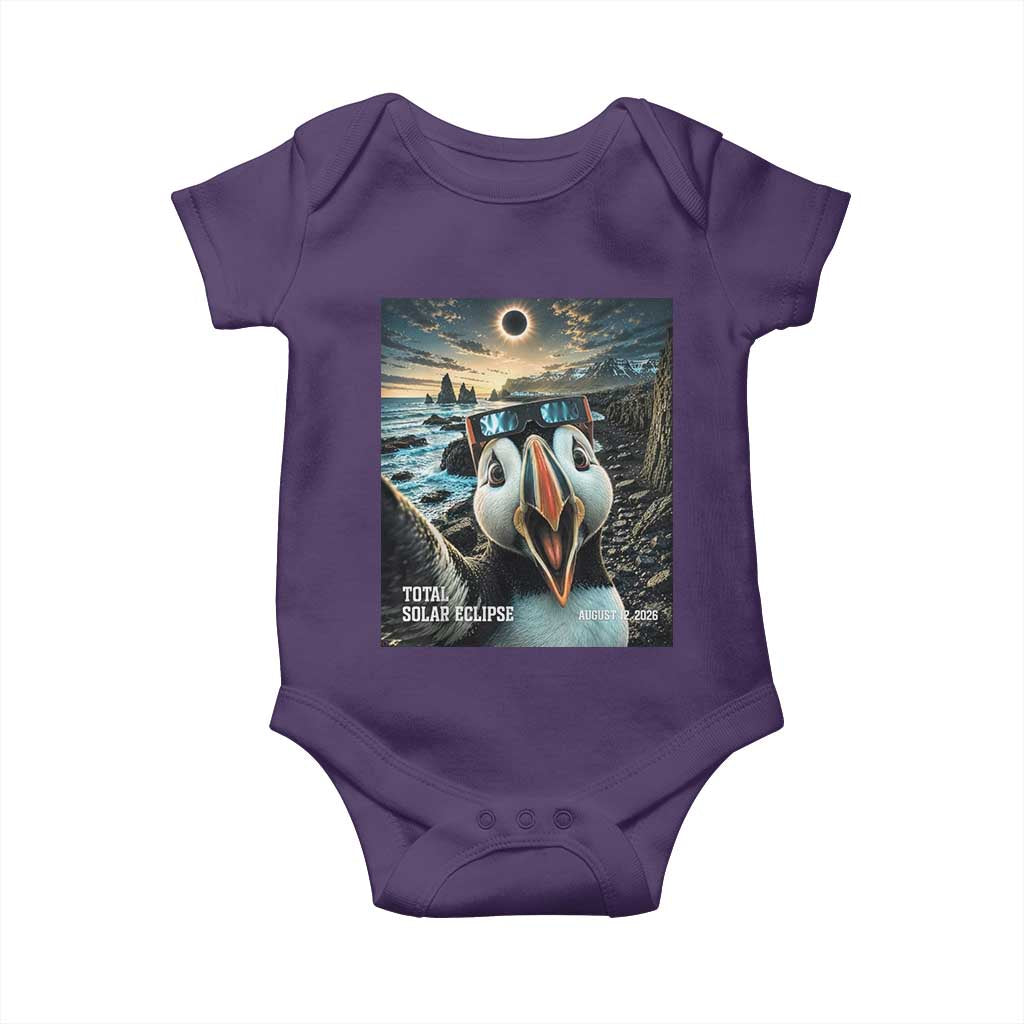 Puffin Selfie August 12 2026 Total Solar Eclipse Baby Onesie Funny Totality Photographic Astronomy Souvenir TS02 Purple Print Your Wear