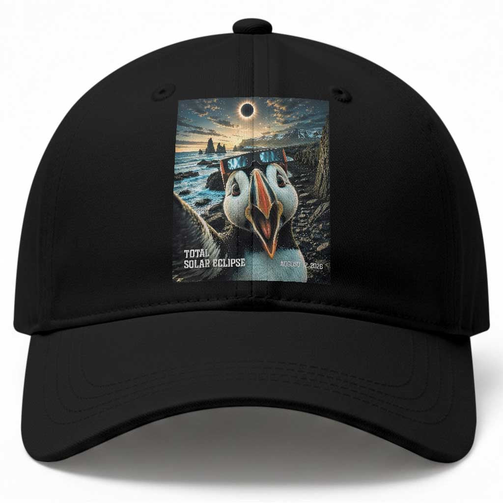Puffin Selfie August 12 2026 Total Solar Eclipse Baseball Cap Funny Totality Photographic Astronomy Souvenir TS02 Print Your Wear