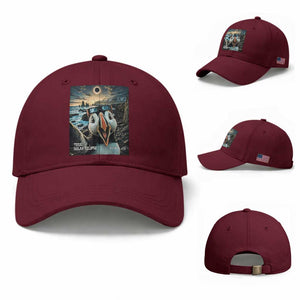 Puffin Selfie August 12 2026 Total Solar Eclipse Baseball Cap Funny Totality Photographic Astronomy Souvenir TS02 Baseball Cap Universal Fit Maroon Print Your Wear