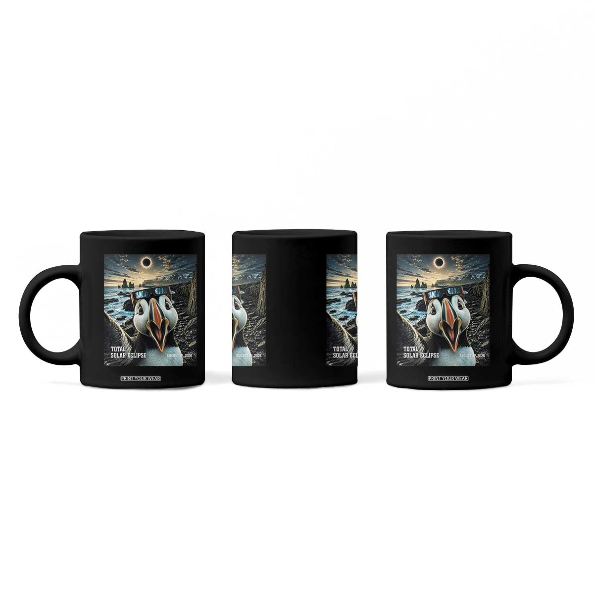 Puffin Selfie August 12 2026 Total Solar Eclipse Coffee Mug Funny Totality Photographic Astronomy Souvenir TS02 Print Your Wear