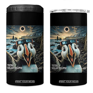 Puffin Selfie August 12 2026 Total Solar Eclipse 4 in 1 Can Cooler Tumbler Funny Totality Photographic Astronomy Souvenir TS02 One Size: 16 oz Black Print Your Wear
