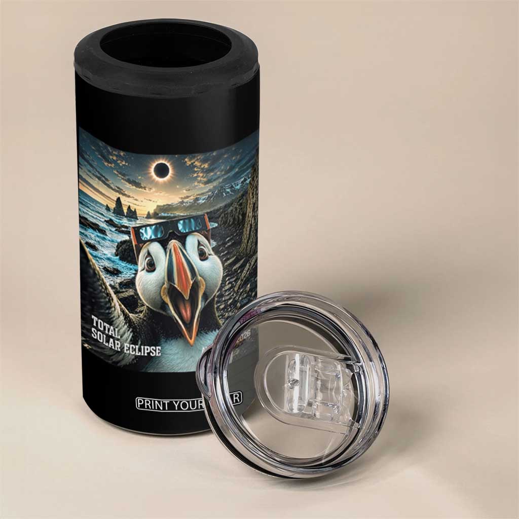 Puffin Selfie August 12 2026 Total Solar Eclipse 4 in 1 Can Cooler Tumbler Funny Totality Photographic Astronomy Souvenir TS02 Print Your Wear