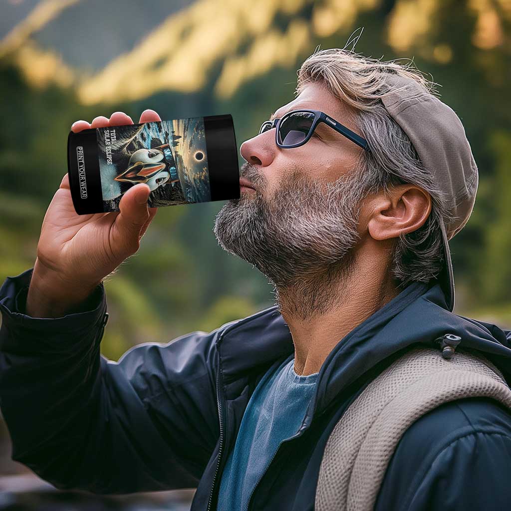 Puffin Selfie August 12 2026 Total Solar Eclipse 4 in 1 Can Cooler Tumbler Funny Totality Photographic Astronomy Souvenir TS02 Print Your Wear