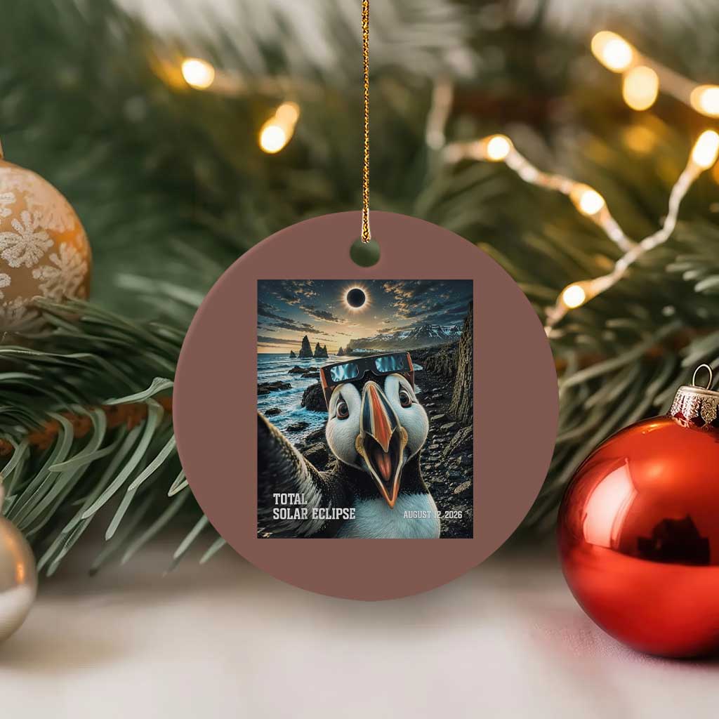 Puffin Selfie August 12 2026 Total Solar Eclipse Ceramic Ornament Funny Totality Photographic Astronomy Souvenir TS02 1pc Mocha Print Your Wear