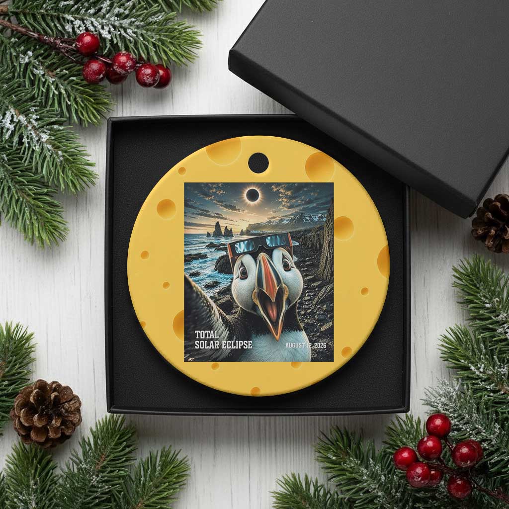 Puffin Selfie August 12 2026 Total Solar Eclipse Ceramic Ornament Funny Totality Photographic Astronomy Souvenir TS02 1pc Yellow Cheese Print Your Wear
