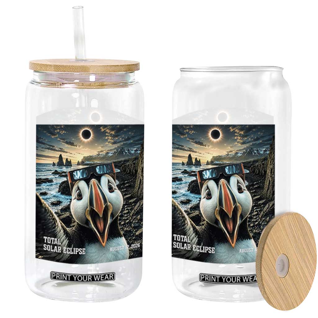 Puffin Selfie August 12 2026 Total Solar Eclipse Glass Can Funny Totality Photographic Astronomy Souvenir TS02 Print Your Wear