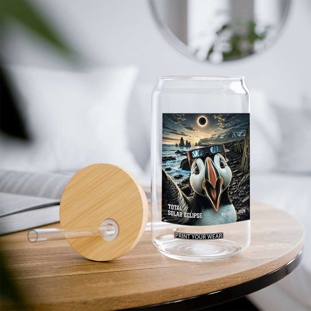 Puffin Selfie August 12 2026 Total Solar Eclipse Glass Can Funny Totality Photographic Astronomy Souvenir TS02 Print Your Wear