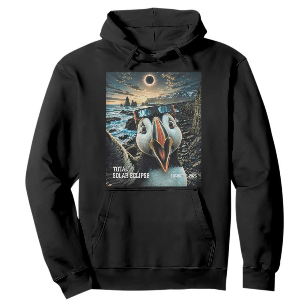 Puffin Selfie August 12 2026 Total Solar Eclipse Hoodie Funny Totality Photographic Astronomy Souvenir TS02 Black Print Your Wear
