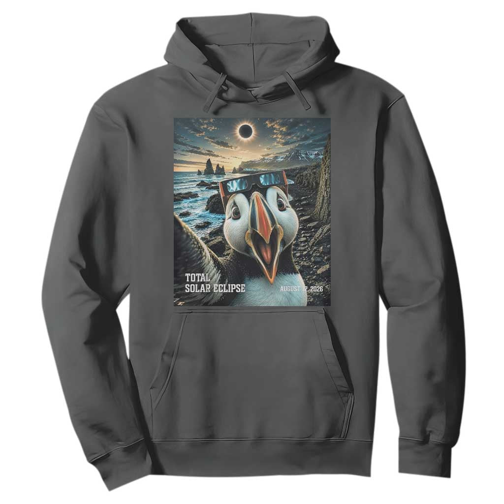 Puffin Selfie August 12 2026 Total Solar Eclipse Hoodie Funny Totality Photographic Astronomy Souvenir TS02 Dark Heather Print Your Wear