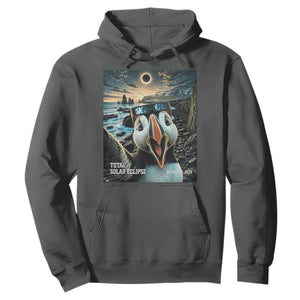 Puffin Selfie August 12 2026 Total Solar Eclipse Hoodie Funny Totality Photographic Astronomy Souvenir TS02 Dark Heather Print Your Wear