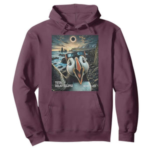 Puffin Selfie August 12 2026 Total Solar Eclipse Hoodie Funny Totality Photographic Astronomy Souvenir TS02 Maroon Print Your Wear