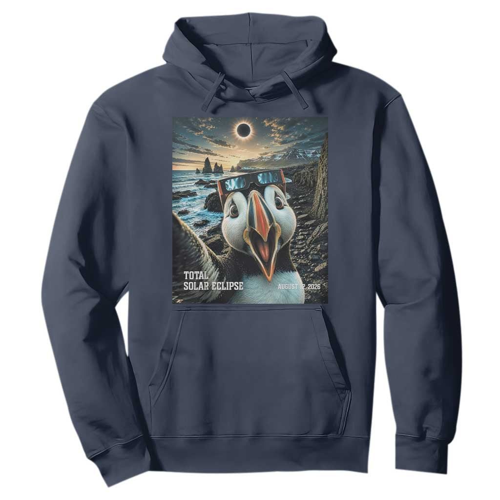 Puffin Selfie August 12 2026 Total Solar Eclipse Hoodie Funny Totality Photographic Astronomy Souvenir TS02 Navy Print Your Wear