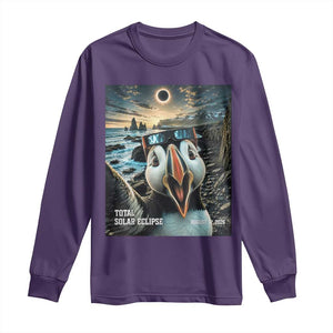 Puffin Selfie August 12 2026 Total Solar Eclipse Long Sleeve Shirt Funny Totality Photographic Astronomy Souvenir TS02 Purple Print Your Wear