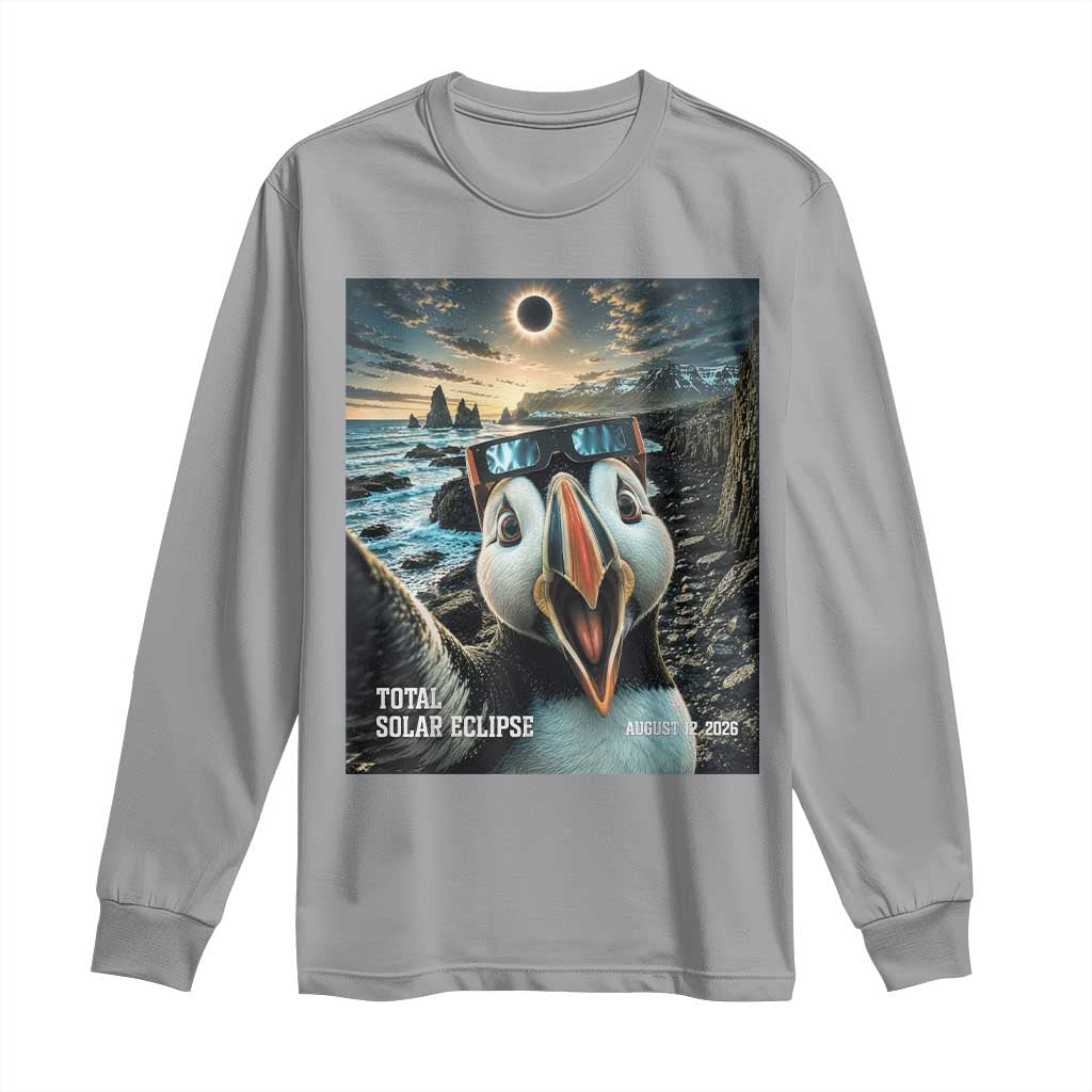 Puffin Selfie August 12 2026 Total Solar Eclipse Long Sleeve Shirt Funny Totality Photographic Astronomy Souvenir TS02 Sport Gray Print Your Wear